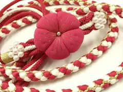 平和屋着物●和装小物　振袖用帯締め　装飾　ちりめん細工　パール　金糸　逸品　未使用　AAAW3352ay
