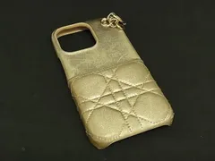 ChristianDior ディオール レディディオール カナージュ レザー iPhone14 Pro対応 アイフォンケース シャンパンゴールド系 FC5994