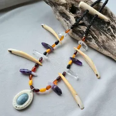 鹿の角 グアテマラ翡翠のシャーマンネックレス