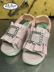 ☆新品未使用☆ 23.5cm ヨースケ YOSUKE 厚底サンダル レディース ピンク バックベルトサンダル ウエッジソール ビジュー 約6cm 厚底フラットソール MY607-445