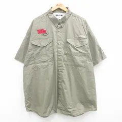 XL/古着 コロンビア 半袖 フィッシング シャツ メンズ 00s ワンポイントロゴ PFG 大きいサイズ ロング丈 緑系 グリーン 内側メッシュ spe 2