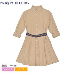 ポロ ラルフローレン ワンピース 313699674 キッズ ジュニア 子供 レディース BELT COTTON CHINO SHIRTDRESS POLO RALPH LAUREN カラー:カーキ  品番：21231416