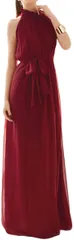 babester ベイブスター シフォン ロング ドレス パーティー 結婚式 二次会 マキシ丈 後ろリボン ウエストマーク ウエストベルト キャバクラドレス ボヘミアン( ワインレッド)