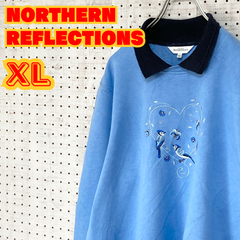 【ヴィンテージ】NORTHERN REFLECTIONS　スウェット　刺繍　XL　ライトブルー　カナダ　古着　MTSW2311-166