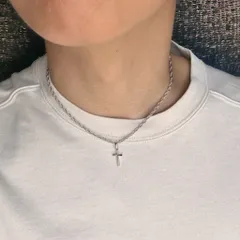 【新商品】シルバー ロープチェーンクロスネックレス 40センチ ショート 短め 短い チョーカー 十字架 ペンダント ジュエリー メンズ レディース