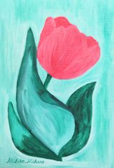油彩画　「　赤いチューリップ　」　手描き　原画　F6号 油彩画「赤いチューリップ」手描き原画F6号