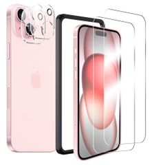 【在庫処分】iPhone iPhone 気泡防止 耐衝撃 9H硬度 15 15 液晶保護フィルム 強化ガラス ガイド枠付き 旭硝子素材製 対応 2枚 2枚 カメラフィルム + 6.1インチ用 保護フィルム 用 ガラスフィルム Besecou