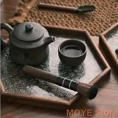 煎茶道具 漆塗 寄木六角急須盆 煎茶盆 香盆 時代箱 V R6272