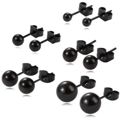 【幅3／4／5／6／8mm 色：ブラック 5サイズセット】[Adelina Style] ボールピアス サージカルステンレス ピアス レディース メンズ 丸玉ピアス 金属アレルギー対応 男女 両耳 プレゼント