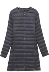 XL_ブラック [Uroi] ダウンジャケット インナーダウン 薄ジャケット レディース ライトダウン 2WAY Vネック ラウンドネック ロング丈 収納袋付き 軽量 防風 保温 防寒 撥水 ダウンコート アウトドア 中綿コート アウター 秋冬