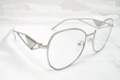 プラダ 伊達メガネ 眼鏡 フレーム 度なし 三角ロゴプレート SPR57Y 銀 シルバー PRADA 2229k