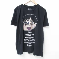XL/古着 半袖 Tシャツ メンズ アニメ ユーリ!!!onICE 勝生勇利 大きいサイズ コットン クルーネック 黒 ブラック spe 24jun04 中古