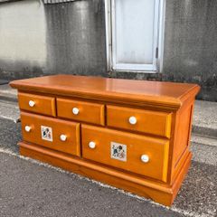 【💐カントリー調/玄関収納ベンチ】小物物入れ　サイドボード　引き出し　下駄箱　タイル　アメリカン　スリッパラック　室内　インテリア　家具　木材　腰掛け　茶色　ライトブラウン　お洒落　昭和レトロ　花柄