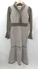 ◇ ⊇ dazzlin ダズリン ヘリンボーン柄 長袖 ロング ニットワンピース サイズF ブラウン レディース E  【1503060021910】
