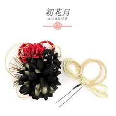 髪飾り 成人式 水引 赤 振袖 袴 2点セット 黒 ゴールド 花 組紐 トレンド コーム かんざし かわいい 日本製 おしゃれ 卒業式 結 No.12-0472