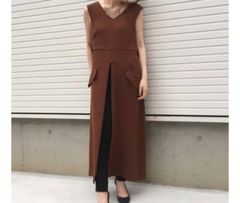 AULA アウラ Vintage TWILL One-Piece ノースリーブワンピース ひざ丈 スリット 3173-03044 茶色 ブラウン サイズ0 レディース 夏 ゴーゴー古着久喜倉庫店 23 No.名久168