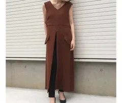 AULA アウラ Vintage TWILL One-Piece ノースリーブワンピース ひざ丈 スリット 3173-03044 茶色 ブラウン サイズ0 レディース 夏 ゴーゴー古着久喜倉庫店 23 No.168のサムネイル