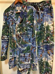 【未使用】90’sデッドストック Shadow Boxer NYC made in USA 希少 パジャマ シャツ パンツ 総柄 セットアップ Wildlife /Blue レア Shady Character NYC / Nick & Nora