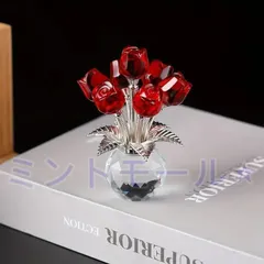 新品 手作りの赤いバラのクリスタルフィギュアと花瓶