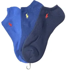 少量入荷　未使用 ポロ ラルフローレン ソックス メンズ 27-29ｃｍ 靴下 3足セット 足底パイル アーチサポート ワンポイント刺繍 ショート丈 ブルー系 ネイビー 青 紺 スニーカーソックス ナイガイ 紳士用 POLO RALPH LAUREN ポニー