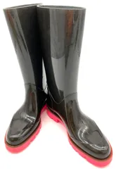 【鑑定済み】正規品 GUCCI グッチ GG ロングブーツ バイカラー 長靴 ロゴ レインブーツ レインシューズ ラバー レディース ピンク ブラック 38