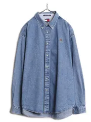 【お得なクーポン配布中!】 90s トミーヒルフィガー デニム 長袖 ボタンダウン シャツ メンズ XL / 90年代 オールド TOMMY HILFIGER 長袖シャツ コットン ワンポイント
