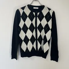 カーディガン　ブラック系　LLサイズ　トップス　長袖　アーガイル柄　ニット　レディース