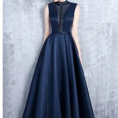 ロングドレス 演奏会 演奏会用ドレス カラー ドレス イブニングドレス 袖なし 大人 ピアノ 発表会 着~せ コンクール 発表会 高校生 中学生 ジュニア コンサートドレス パーティー 大きいサイズ レッド ネイビー 演奏会ドレス 1140