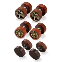 レディース アクセサリー メンズ アクセサリー ブラウン スナチュラルピアス 個性 丸 ステンレス ピアス (3ペア６点セット) ピアス ペア シンプル ユニセック 木製 Aroncent
