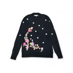 人気！レオナール カシミヤシルククルーネックニット 花柄 38 ブラック 人気！レオナール カシミヤシルククルーネックニット 花柄 38