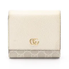 グッチ GUCCI 二つ折り財布 GGマーモント 598587 ホワイト/ベージュ レザー PVCコーティングキャンバス ダブルG ミディアム ウォレット レディース Used B