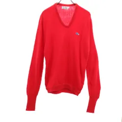ラコステ 70s ヴィンテージ 糸巻タグ アイゾッド 長袖 Vネック セーター 2 レッド LACOSTE ニット メンズ 古着 【240204】