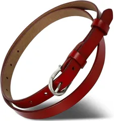 Harewith ベルト レディース 本革 細ベルト ゴルフ スーツ長さ調整可能 柔らかい 軽量(レッド,  Free Size)