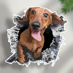 ステッカー 飛び出す犬 ダックスフンド 車用 シール 19.6cm 茶色 イヌ いぬ ビニール 防水 おしゃれ 貼り付け インテリア バイク用 窓用 ノートパソコン オートバイ t8827