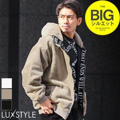ファージャケット メンズ ブルゾン フェイクファー ビッグシルエット【ラウンドテープファージャケット】ジャケット アウター フード ロゴ テープ もこもこ 暖か 厚手 防寒 シンプル ストリート 韓国 ユニセックス 冬 aa-2858