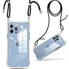 iPhone 13 Pro ケース クリア ショルダー 耐衝撃 ストラップ付き スマホケース アイフォン13 pro カバー 透明 軽量 薄型 TPUスマホ シリコン 紐付き 斜めがけ 織りストラップ付き 肩掛け 調節可能なショルダー クロスボディ 多目的