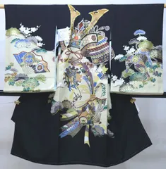 お宮参り 産着 男児 正絹 のしめ 豪華絢爛 金刺繍 黒地 羽二重 祝着 兜