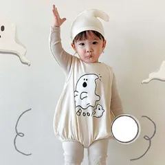 ハロウィン 帽子付き おばけ ノースリーブ ロンパース 2点セット