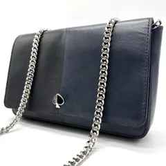 ?良品? kate spade ケイトスペード ショルダーバッグ ポシェット小物入れ ニコラ バイカラー シルバー金具 シルバーチェーン ロゴ型押し 肩掛け 斜め掛け カーフレザー レディース ネイビー 紺色 ブラック 黒色