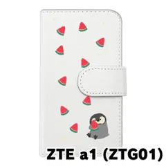 【新品未使用】ZTE a1 ZTG01 スマホケース 手帳型 (色：ホワイト×柄：ペンギンとスイカ)moimoikka ペンギン 動物 flip2-ztg01-wh-20139