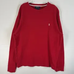 古着 ポロ・ラルフローレン POLO RALPH LAUREN 長袖Tシャツ ロゴ 刺繍 サーマル ワッフル L  レッド 無地 メンズ