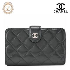 CHANEL シャネル マトラッセ 二つ折り財布 ラムスキン 黒（シルバー金具）レディースウォレット 財布   【中古】【送料無料】