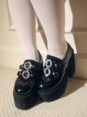 【未使用品】【BUBBLES】ダブルバックル厚底シューズ ブラック レディース 39