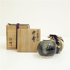 Ｐ３２５　水指　『膳所焼』『雄松苑造』『一重口水指』　共箱　茶道具 P325 水指 『膳所焼』『雄松苑造』『一重口水指』 共箱 茶道具