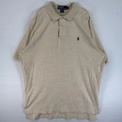 古着 90's/90年代 ポロバイラルフローレン Polo by Ralph Lauren 半袖 ポロシャツ ロゴ 刺繍 2ボタン 肉厚 L  ベージュ 無地 メンズ