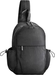 unizom ボディバッグ メンズ レディース ショルダーバッグ 2way リュックにもなる 大容量 軽量 おしゃれ 斜めがけ 通勤 旅行 アウトドア(ブラック)