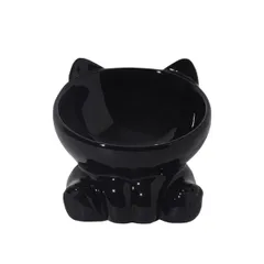 [maru5] 猫 犬 フードボウル 陶器 斜め 食器 傾斜 ペット 餌入れ 水入れ 食べやすい 脚付 (ブラック) [ブラック]