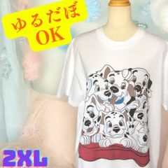 【101匹わんちゃんディズニーTシャツ 2XL 白 キッズアート風ヴィンテージ風