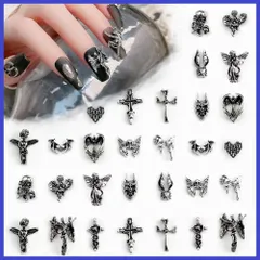 ネイルパーツ レトロパンクネイルアートジュエリー、3Dネイルアートアクセサリー十字架の頭蓋骨の希望の天使30個女性のためのレトロなネイルアクセサリーDIY ネイルパーツ ネイルデザイン用品DIYクラフトアクセサリー