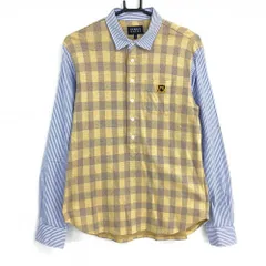 ★特価★パーリーゲイツ 長袖ポロシャツ イエロー×ネイビー 身頃チェック 袖ストライプ  メンズ 5(L) ゴルフウェア PEARLY GATES